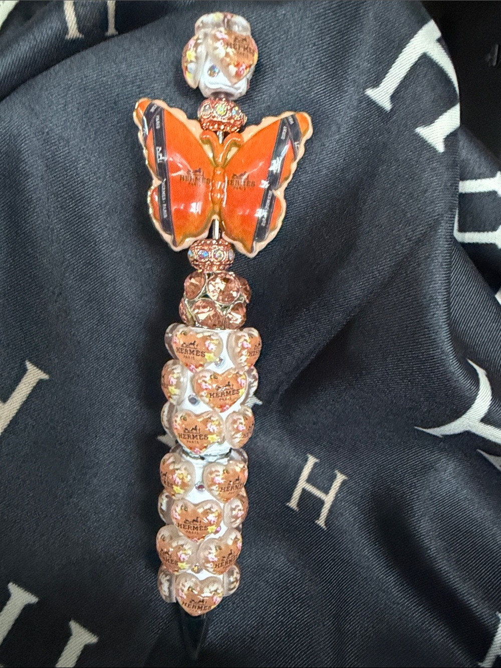 🏵️Orange Butterfly and Rose-Gold Heart Crystal fashion pen
